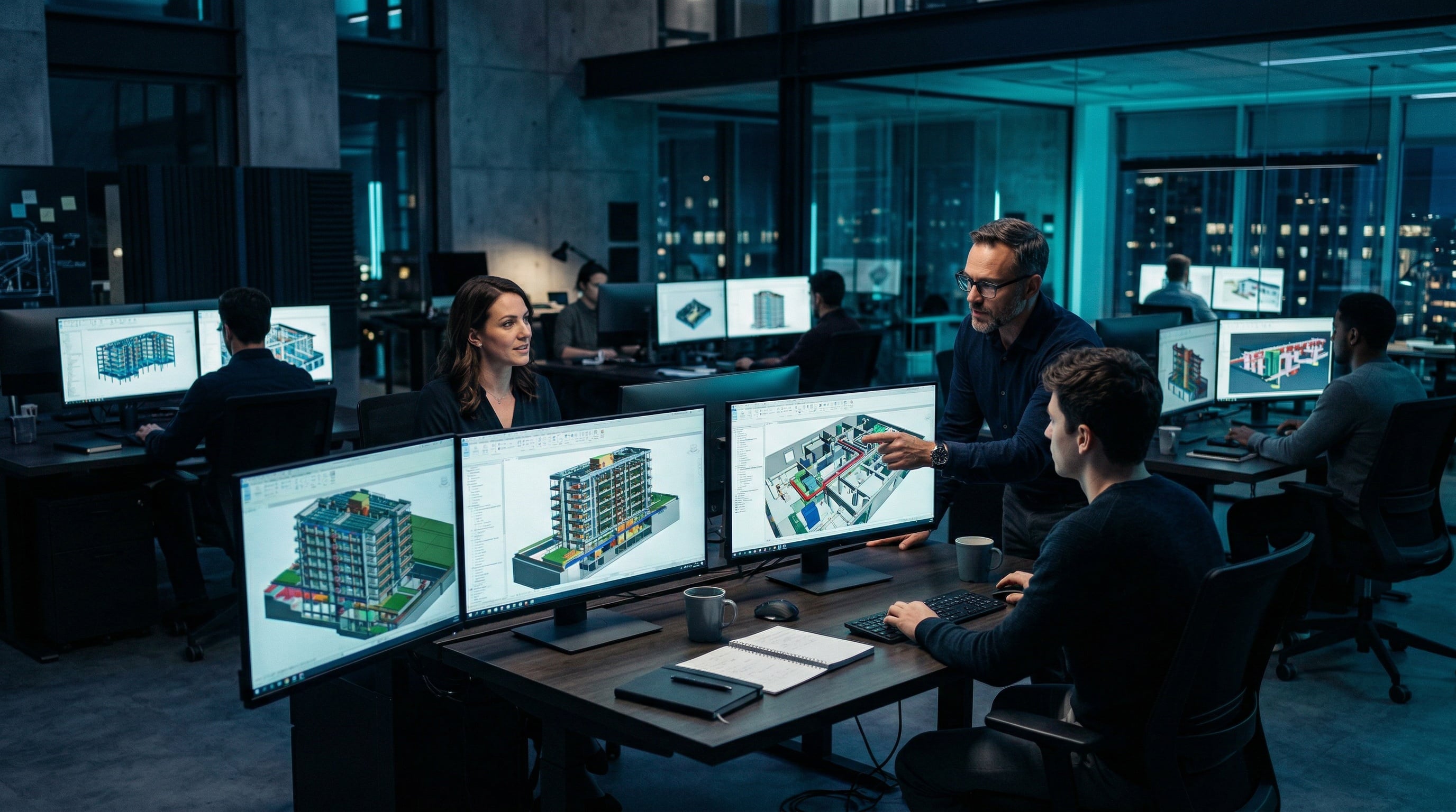 Équipe BIM Consult dans un bureau moderne