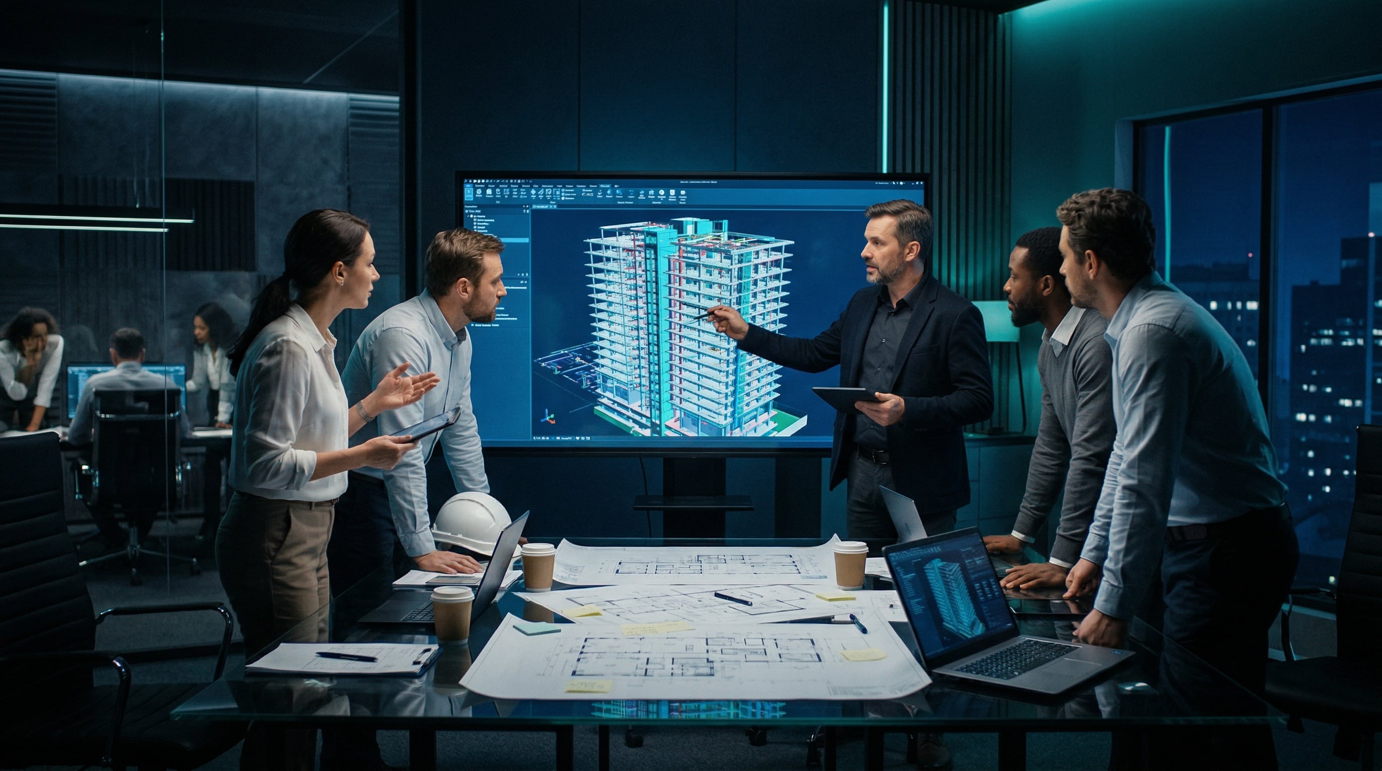 Consultant BIM AMO accompagnant une équipe projet en salle de réunion