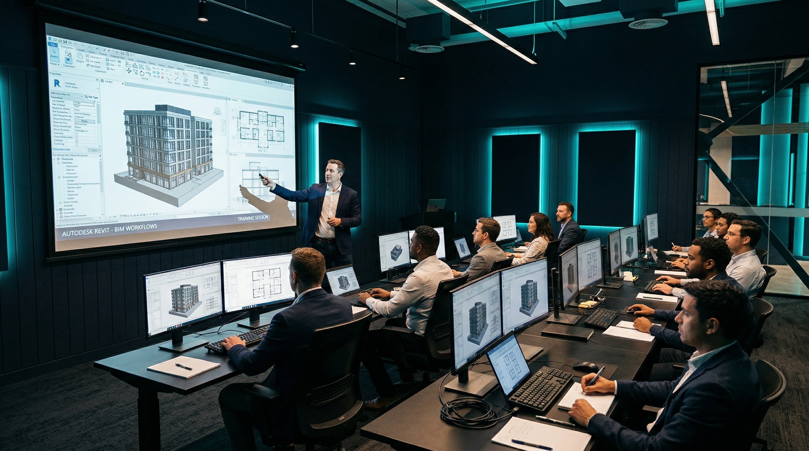 Session de formation BIM en salle avec instructeur et participants