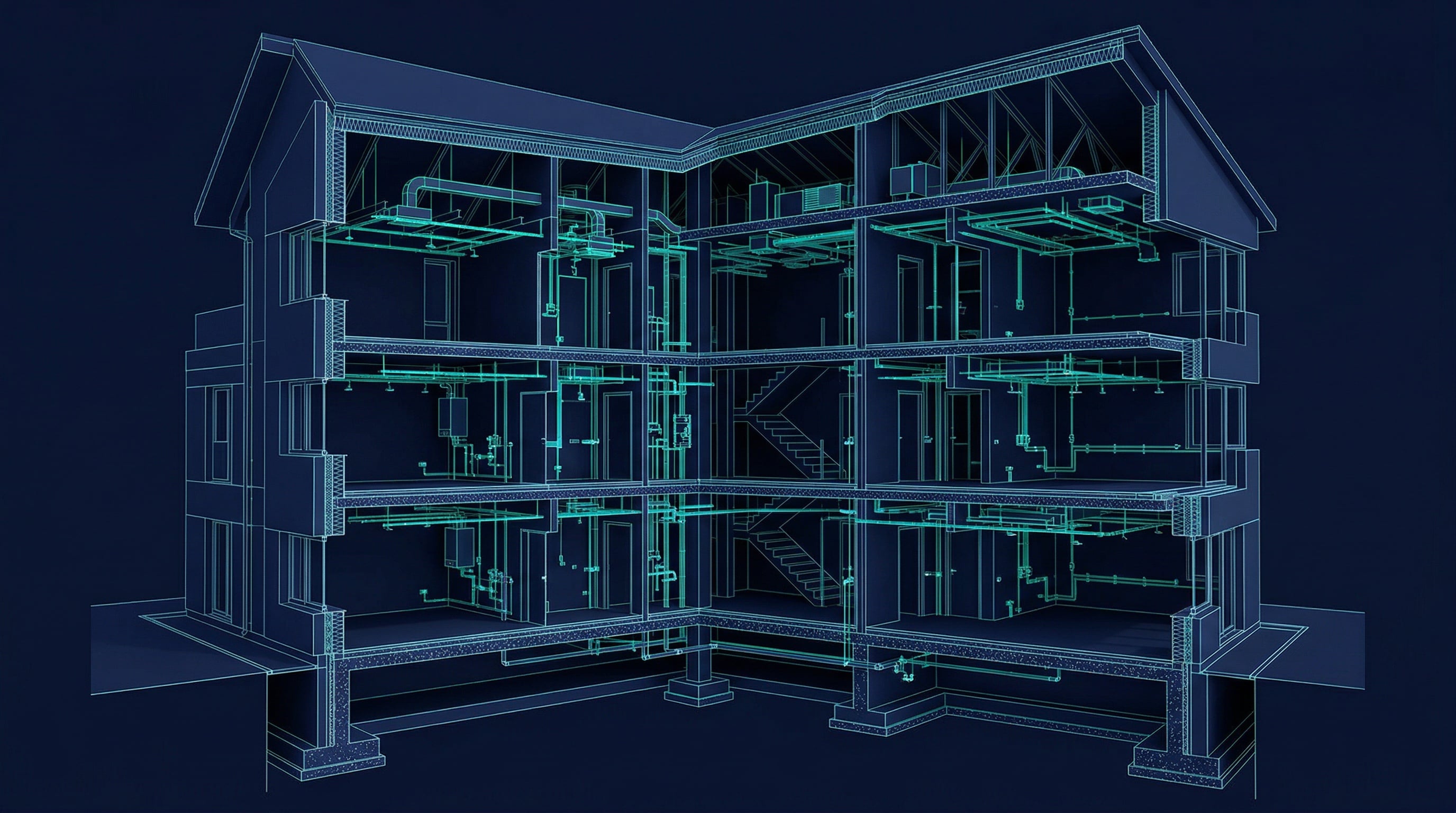 Modélisation BIM 3D d'un bâtiment avec détails architecturaux